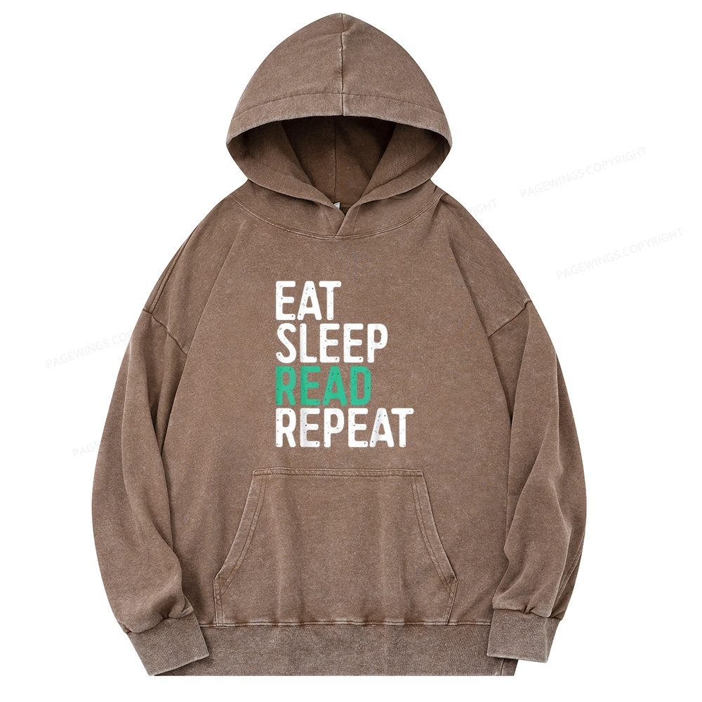 Pagewings Eat Sleep Read Repeat Unisex Washed Hoodie