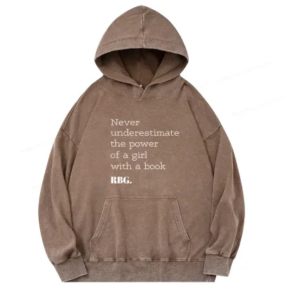 Pagewings Never Underestimate The Power Of a Girl With a Book Unisex Washed Hoodie