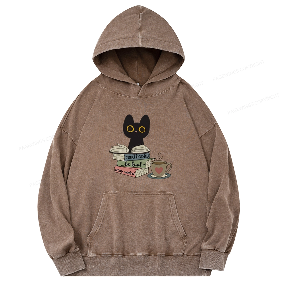 Pagewings Read Books Be Kind Stay Weird Unisex Washed Hoodie