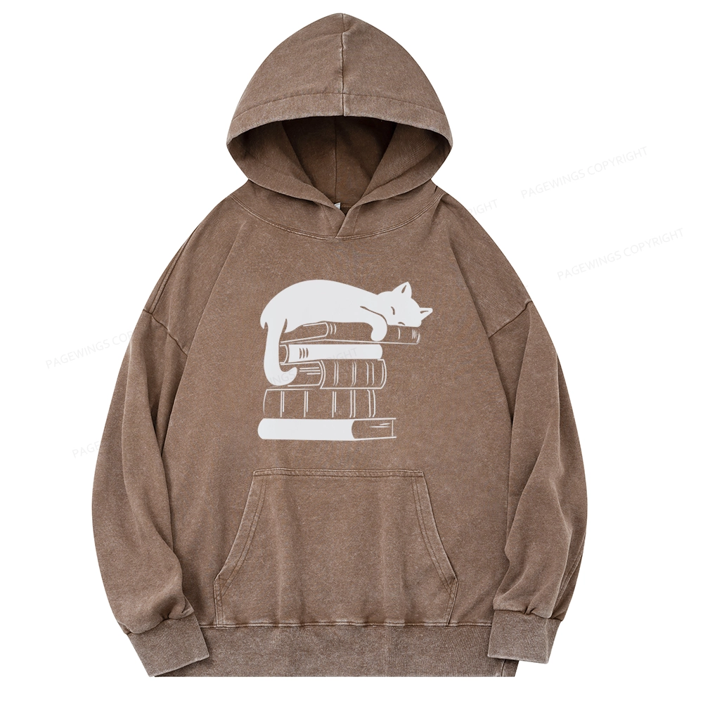 Pagewings Books And Cats Unisex Washed Hoodie