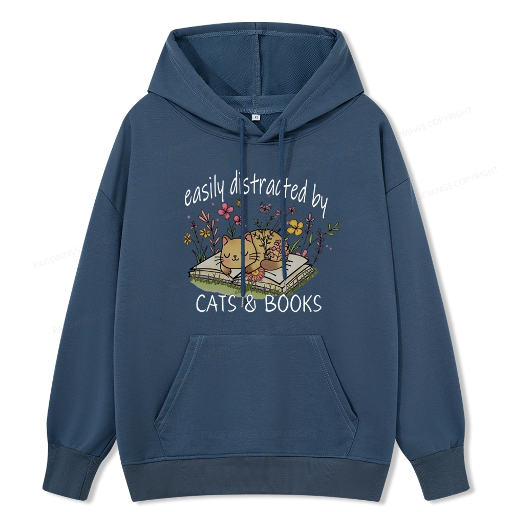 Pagewings Easily Distracted By Cats And Books Unisex Classic Hoodie