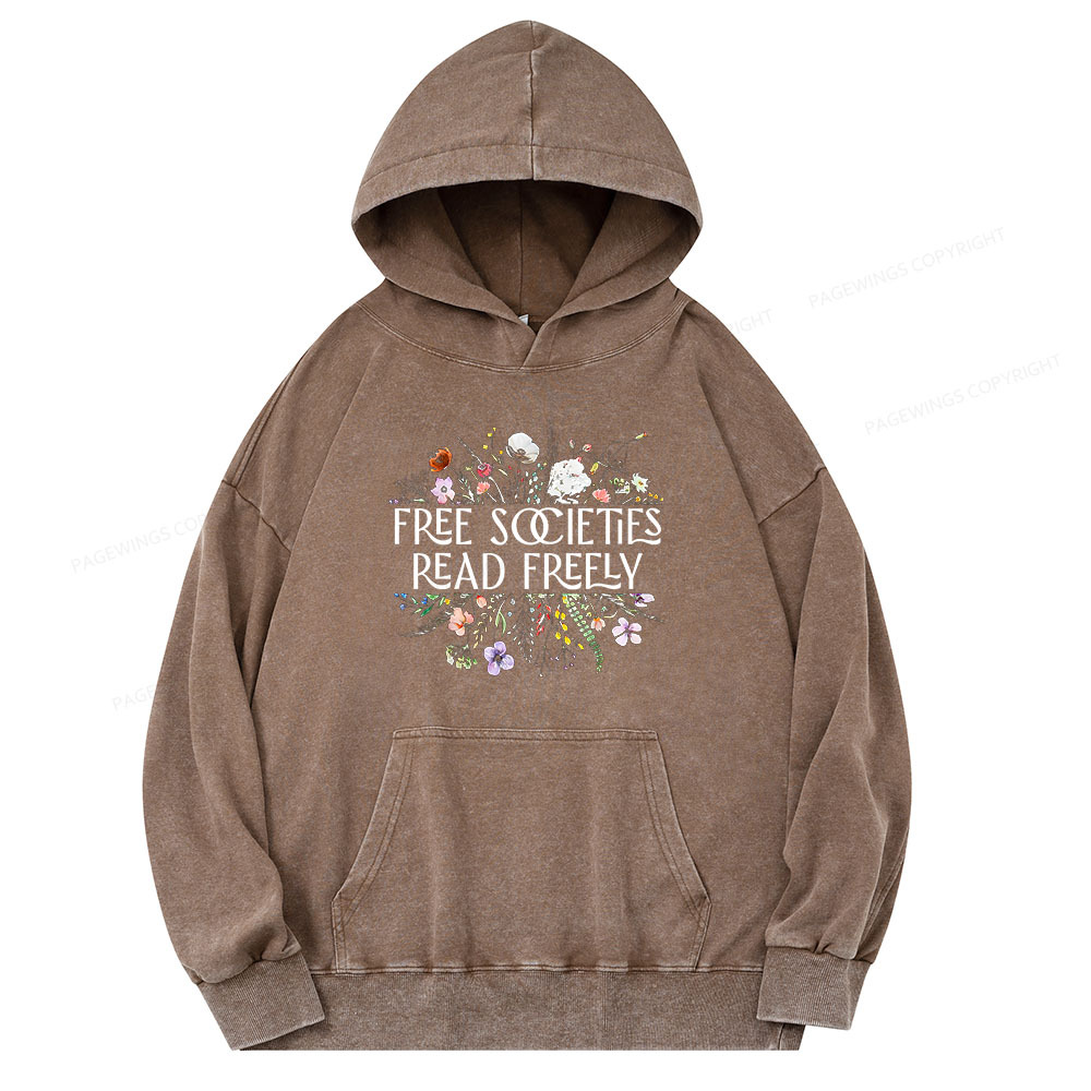 Pagewing Free Societies Read Freely Unisex Washed Hoodie