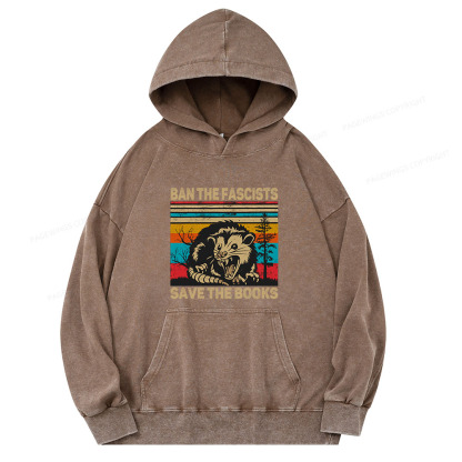 Pagewing Ban The Fascists  Save The Books Unisex Washed Hoodie