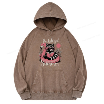 Pagewings Feral Bookish Girl Summer Unisex Washed Hoodie