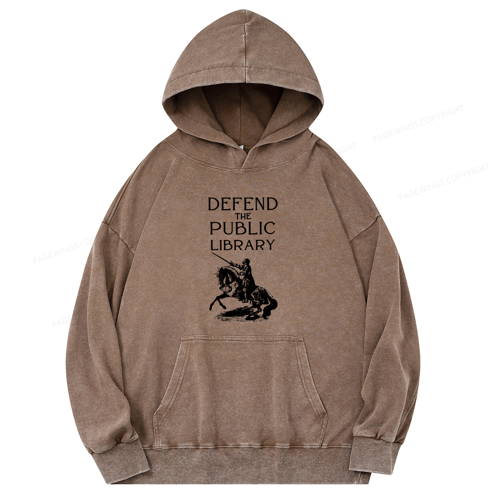 Pagewings Defend The Public Library Unisex Washed Hoodie