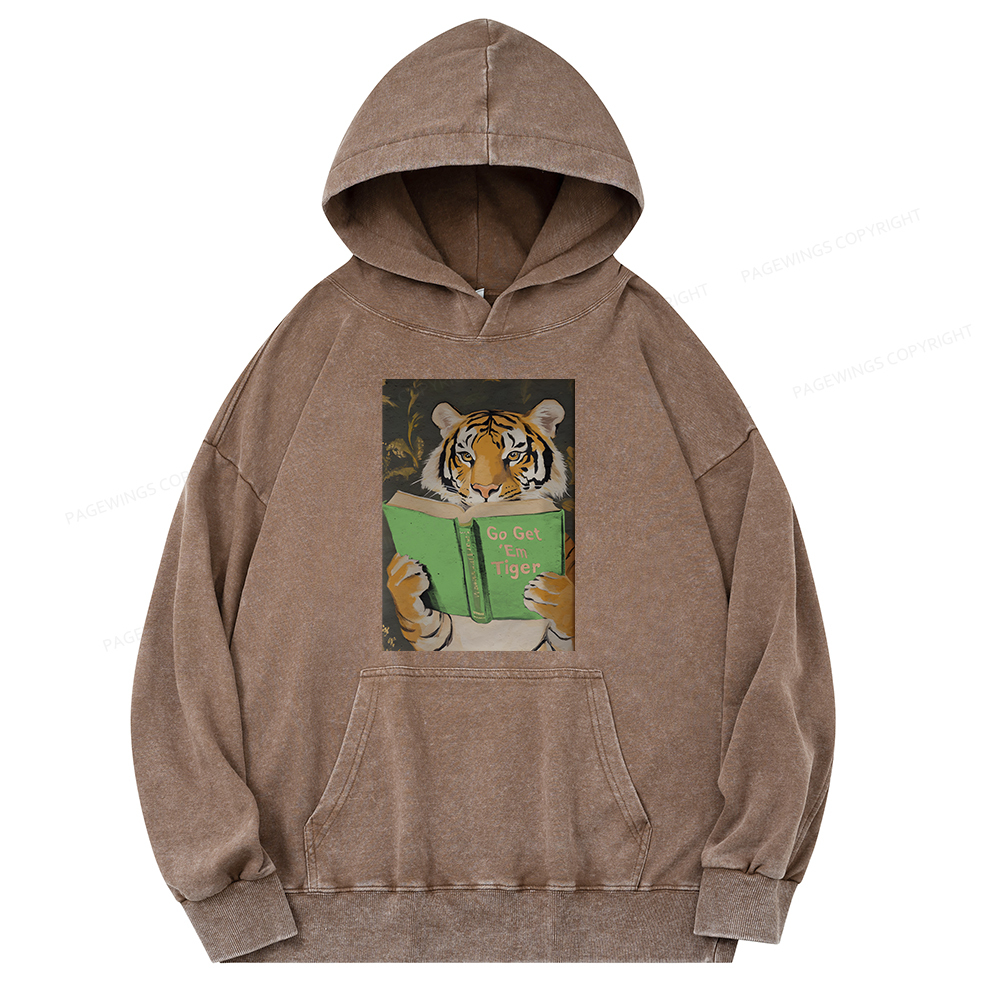 Pagewings Motivational Tiger Reading Unisex Washed Hoodie