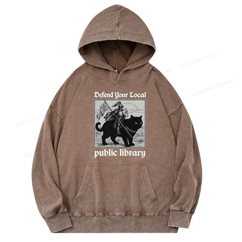 Pagewings Defend Your Local public library Unisex Washed Hoodie