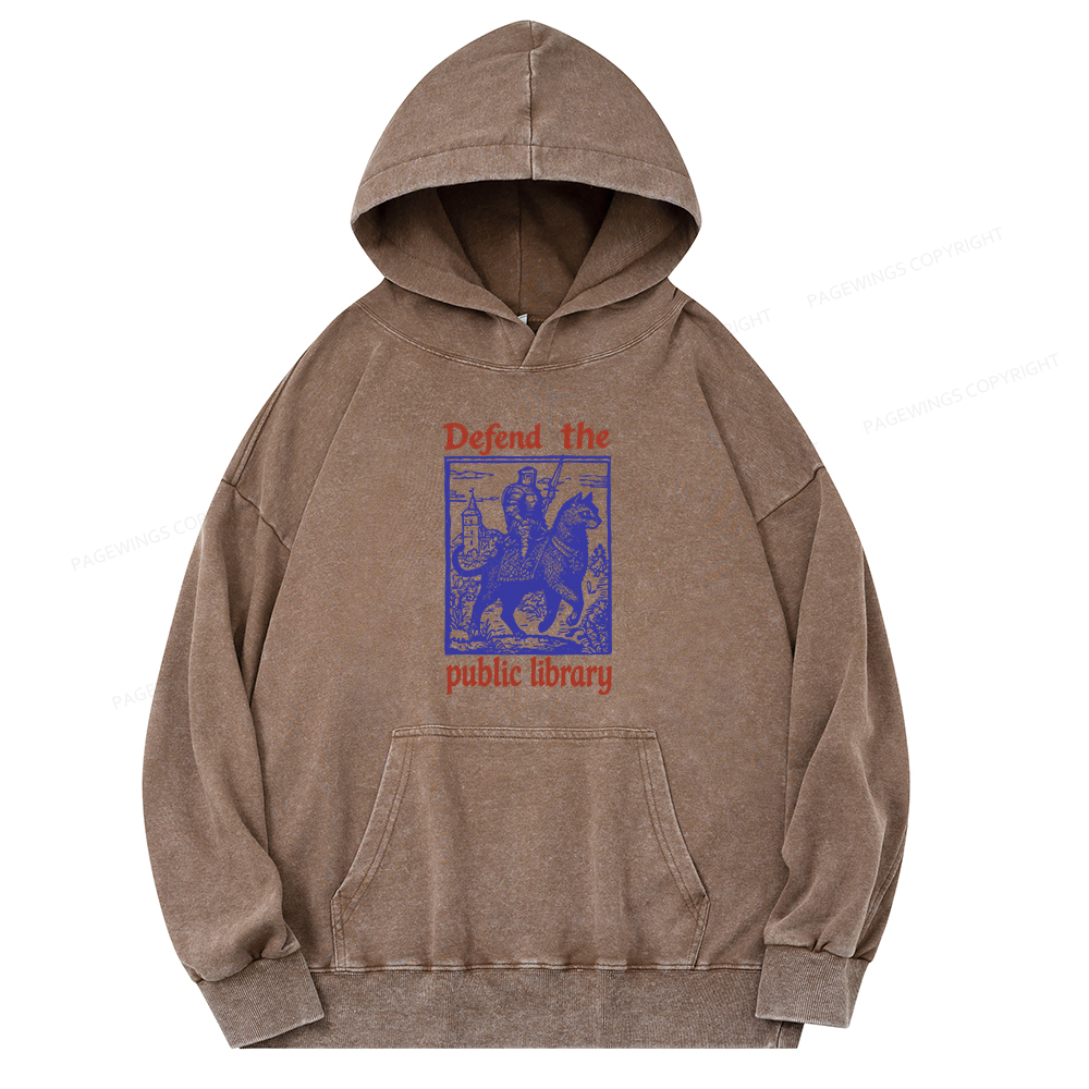 Pagewings Defend the Public Library Unisex Washed Hoodie