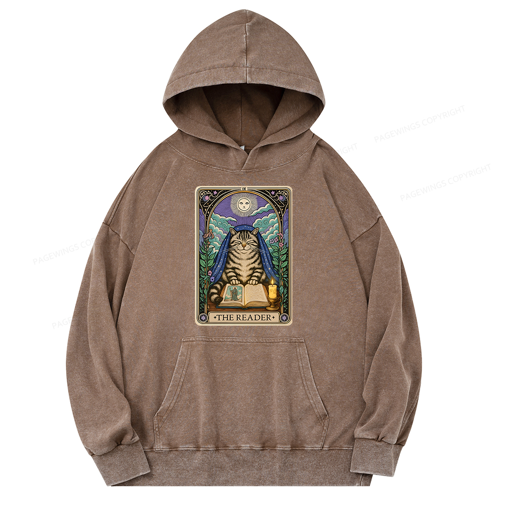 Pagewings The Reader Cat Tarot Cards Unisex Washed Hoodie