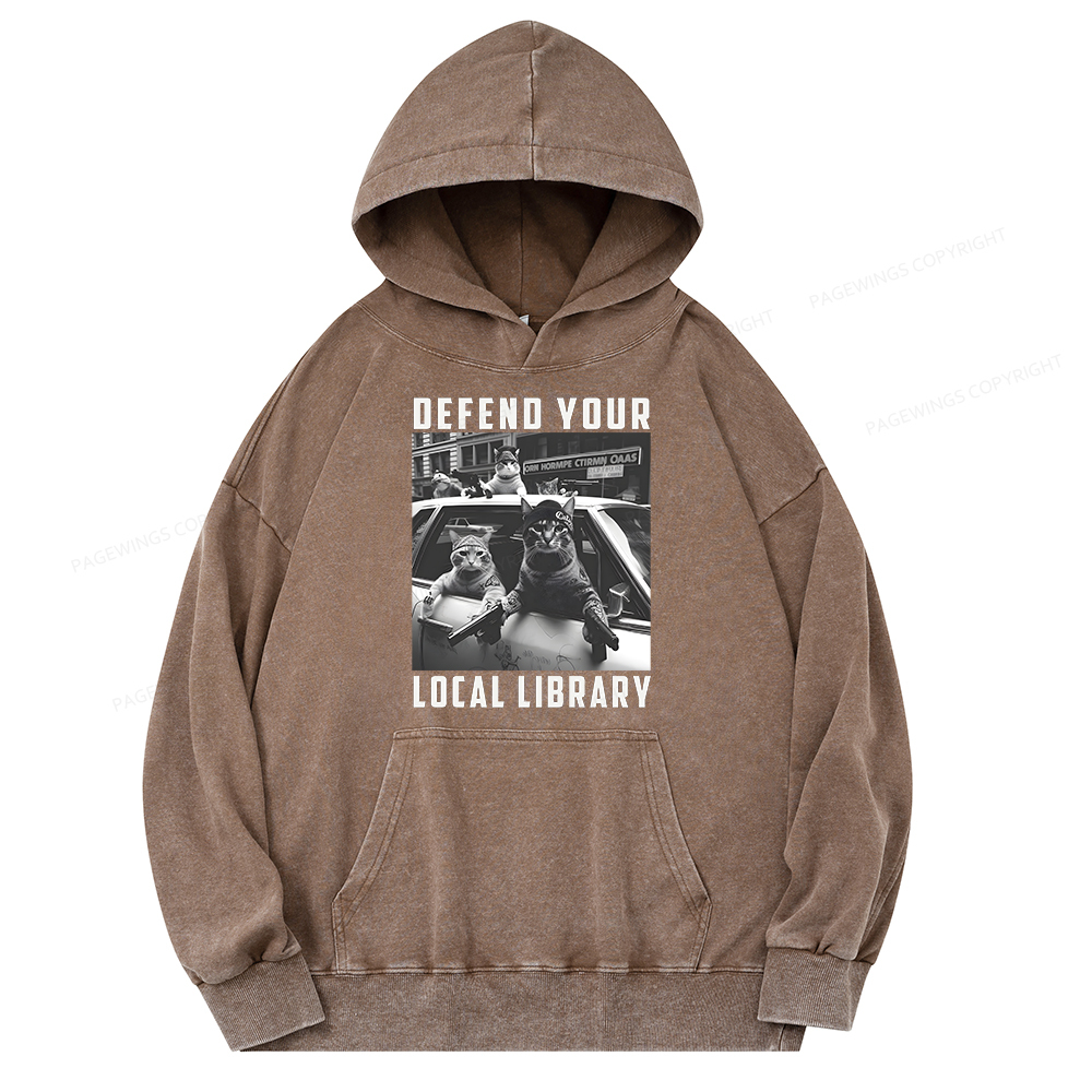 Pagewings Defend Your Local Library Unisex Washed Hoodie