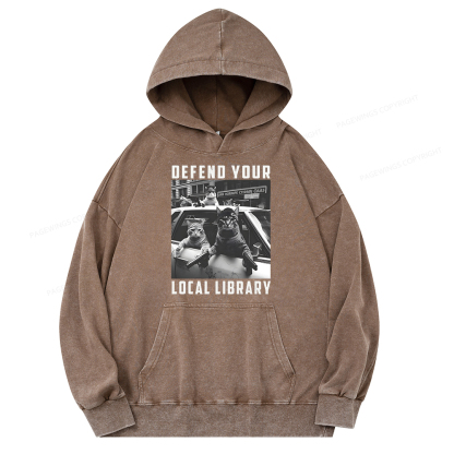 Pagewings Defend Your Local Library Unisex Washed Hoodie