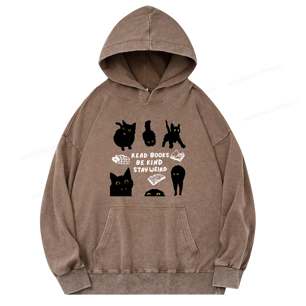 Pagewings Read Books Be Kind Stay Weird Unisex Washed Hoodie