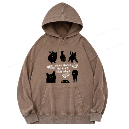 Pagewings Read Books Be Kind Stay Weird Unisex Washed Hoodie