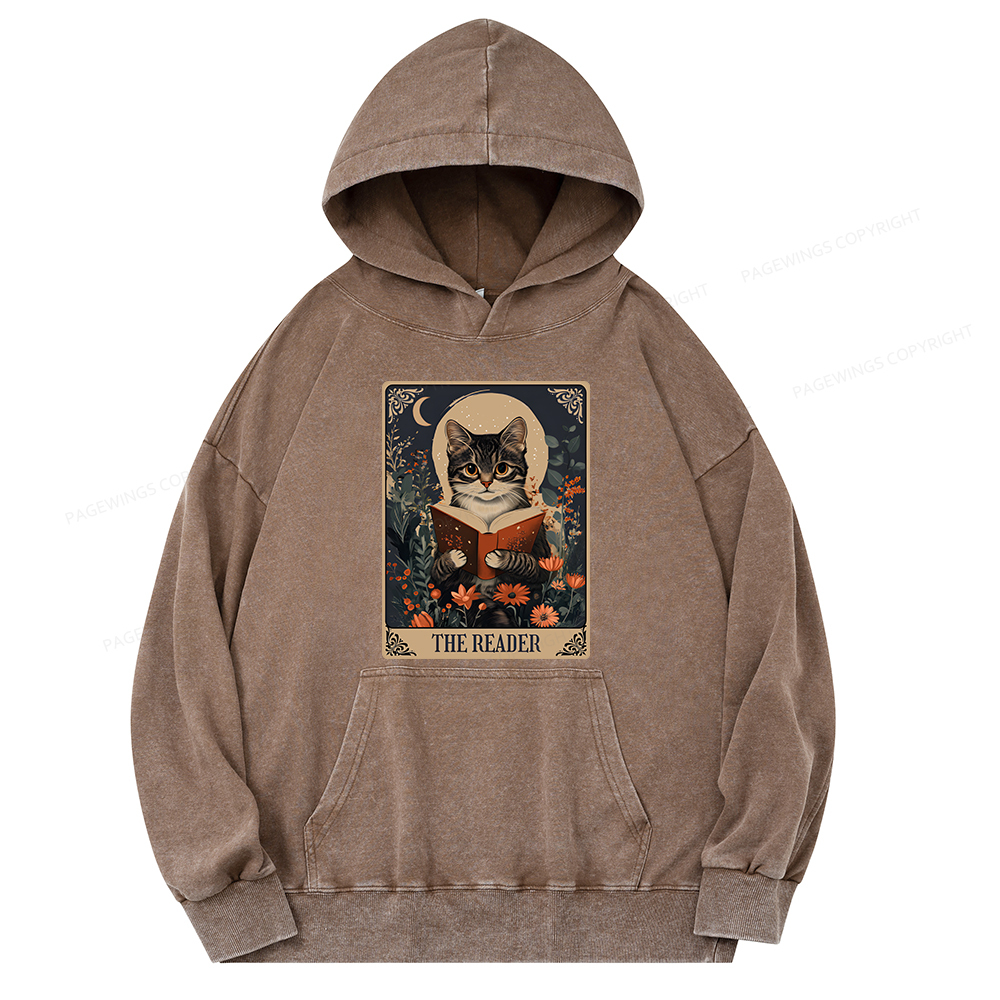 Pagewings The Reader Tarot Card Cat Unisex Washed Hoodie