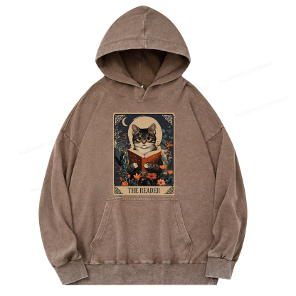 Pagewings The Reader Tarot Card Cat Unisex Washed Hoodie