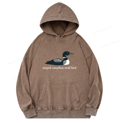 Pagewings Stupid Canadian Wolf Bird Unisex Washed Hoodie