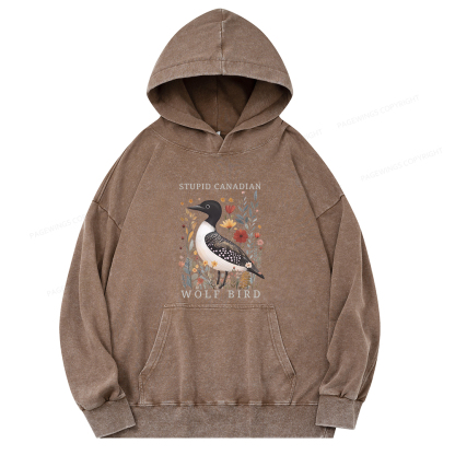 Pagewings Stupid Canadian Wolf Bird Unisex Washed Hoodie