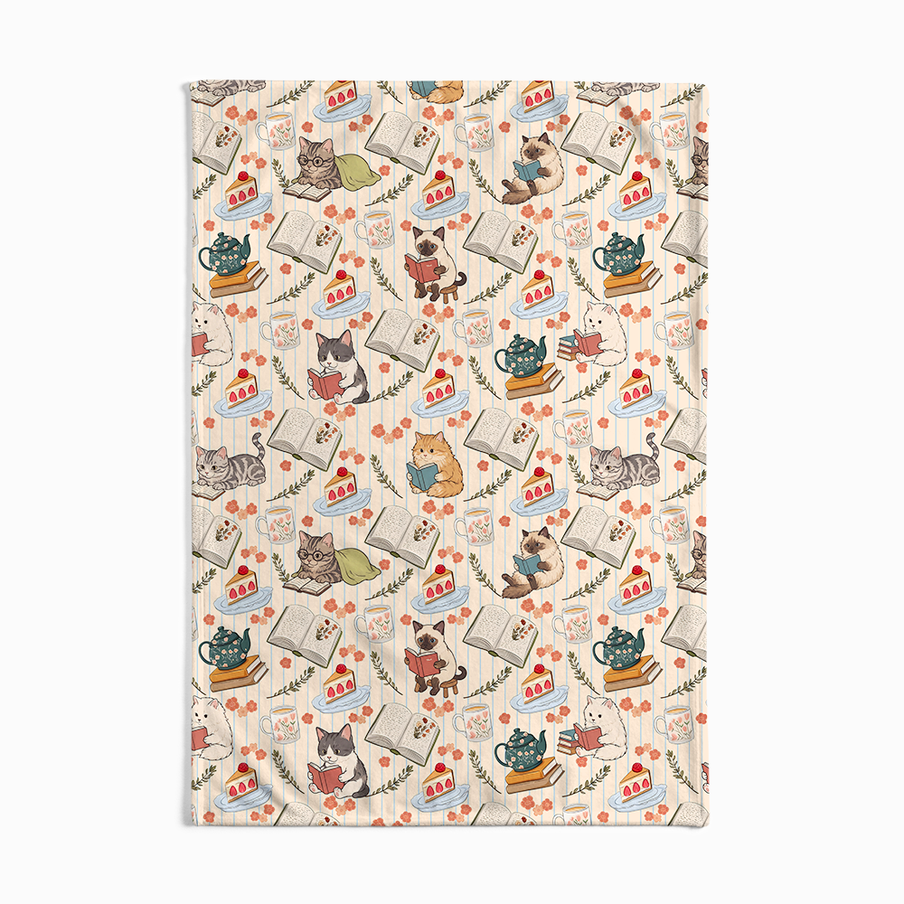 Pagewings Cat Book Lover Flannel Blanket