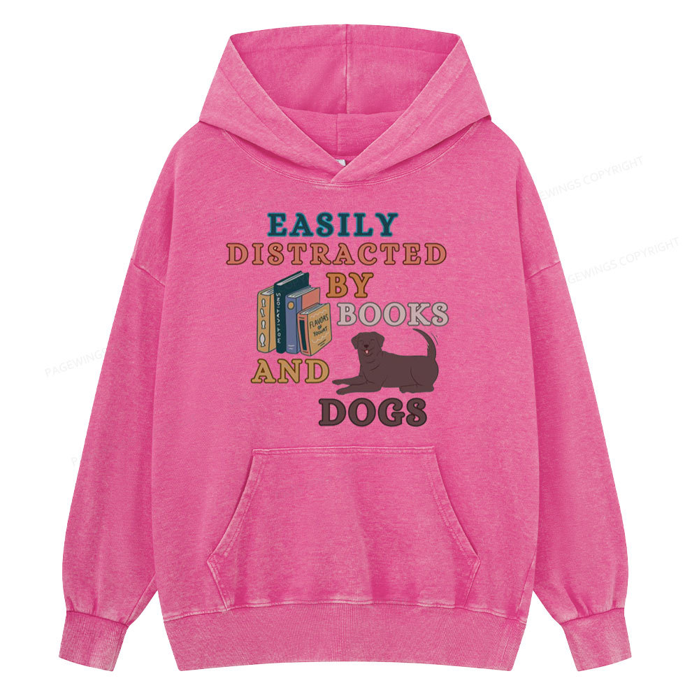 Pagewings Easily Distracted By Books And Labrador Unisex Washed Hoodie