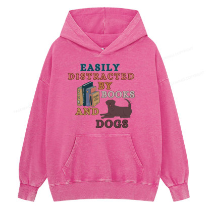Pagewings Easily Distracted By Books And Labrador Unisex Washed Hoodie