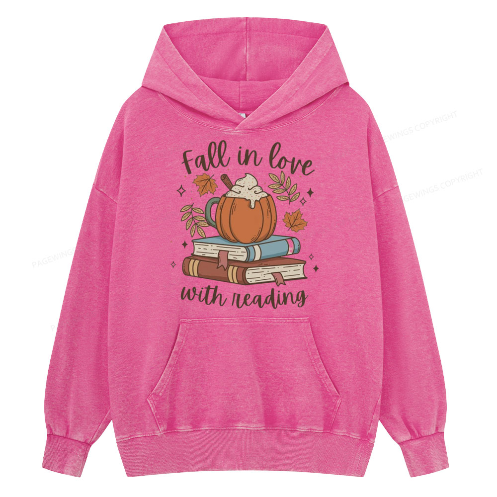 Pagewings Thanksgiving Fall in Love with Reading Unisex Washed Hoodie