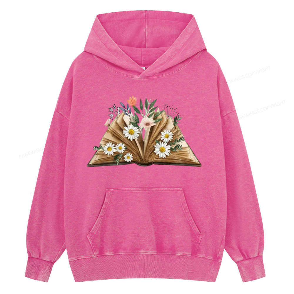 Pagewings Reading Flower Book Unisex Washed Hoodie