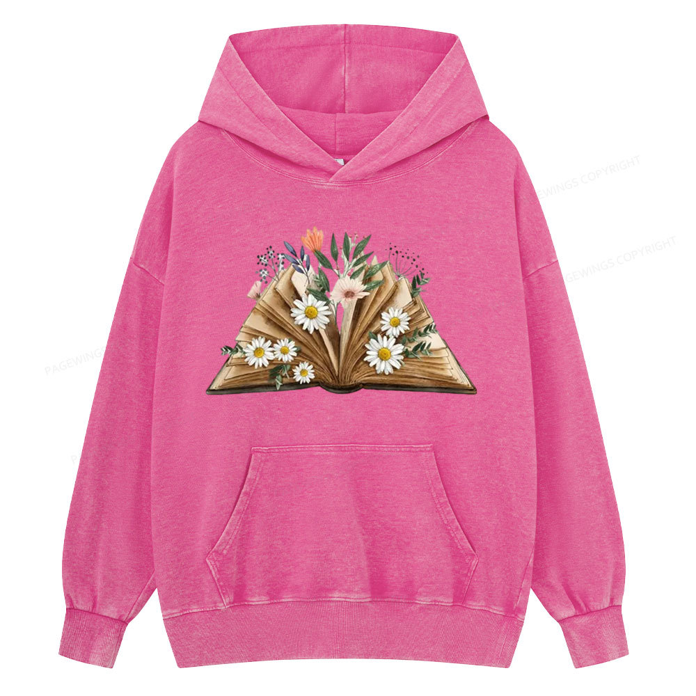 Pagewings Reading Flower Book Unisex Washed Hoodie