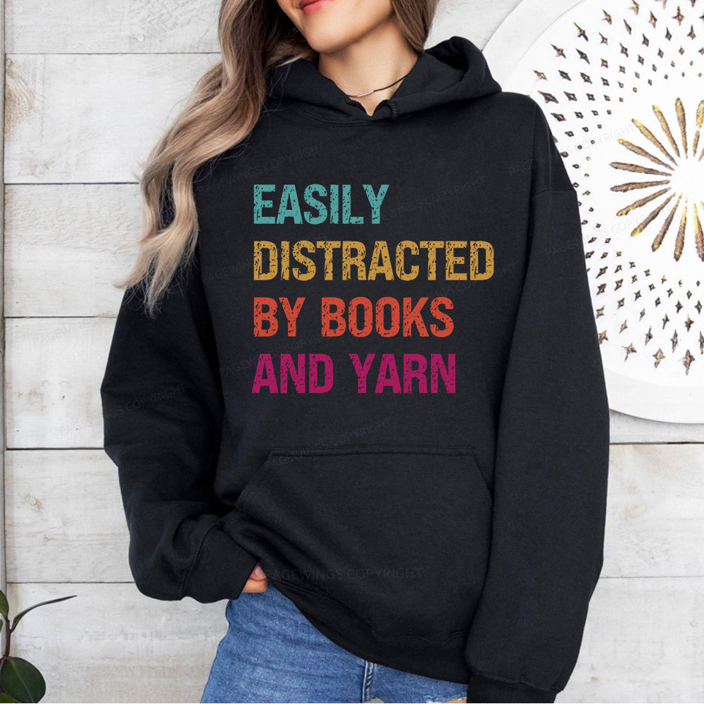 Pagewing Easily Distracted By Books And Yarn  Unisex Classic Hoodie