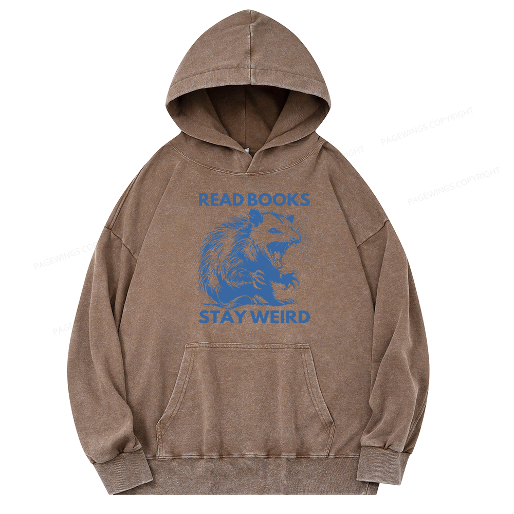 Pagewings Read Books Stay Weird Unisex Washed Hoodie