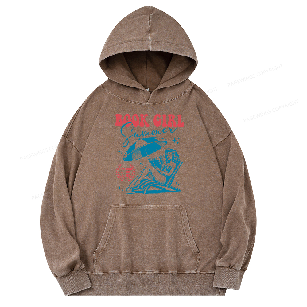 Pagewings Book Girl Summer Unisex Washed Hoodie