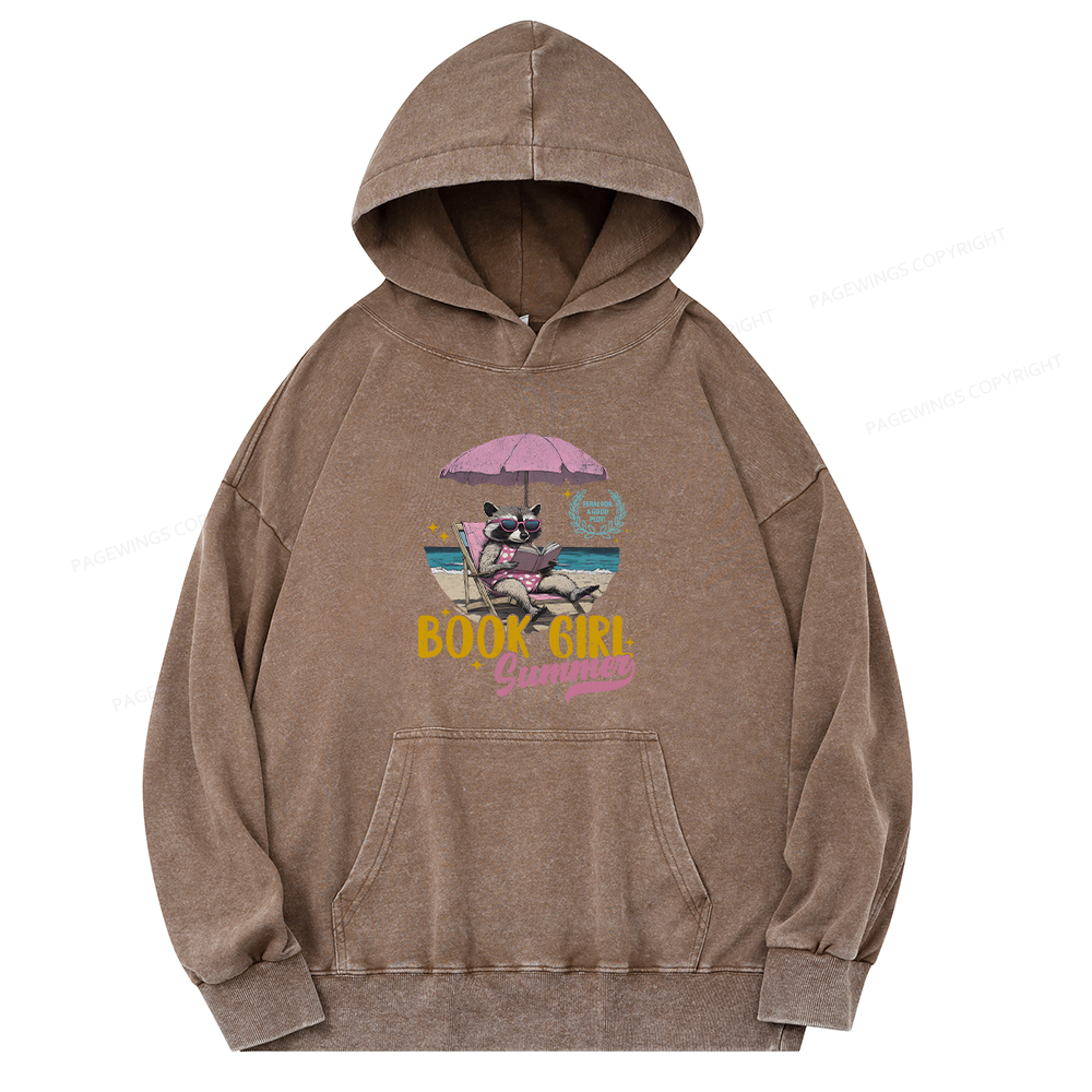 Pagewing Book Girl Summer Unisex Washed Hoodie