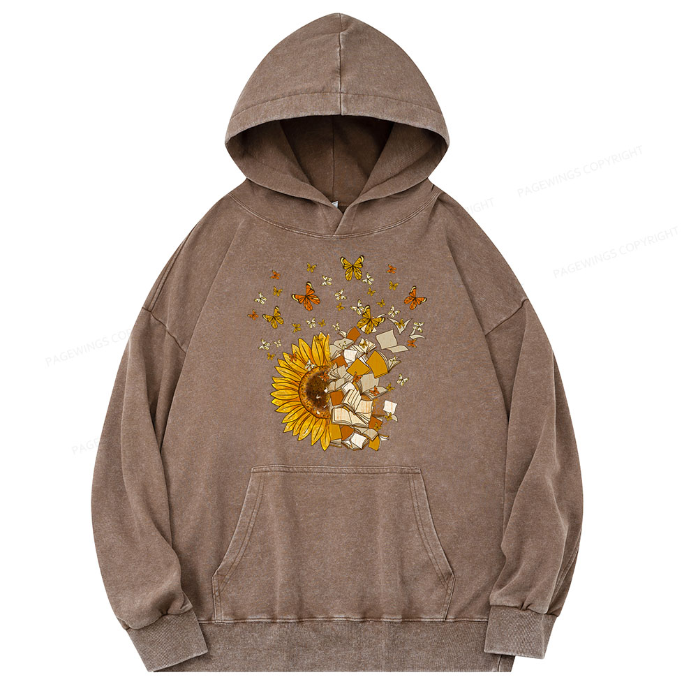 Pagewing Sunflower And Book Harmony Unisex Washed Hoodie