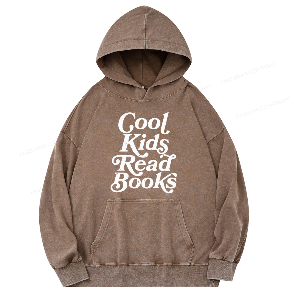 Pagewings Cool Kids Read Books Unisex Washed Hoodie