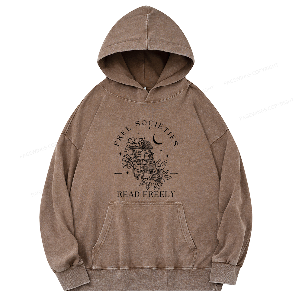 Pagewings Free Societies Read Freely Unisex Washed Hoodie