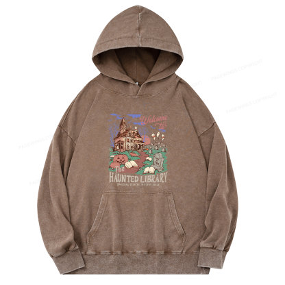Pagewings Welcome To The Haunted Library Unisex Washed Hoodie