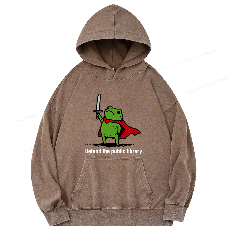 Pagewings Defend The Public Library Unisex Washed Hoodie