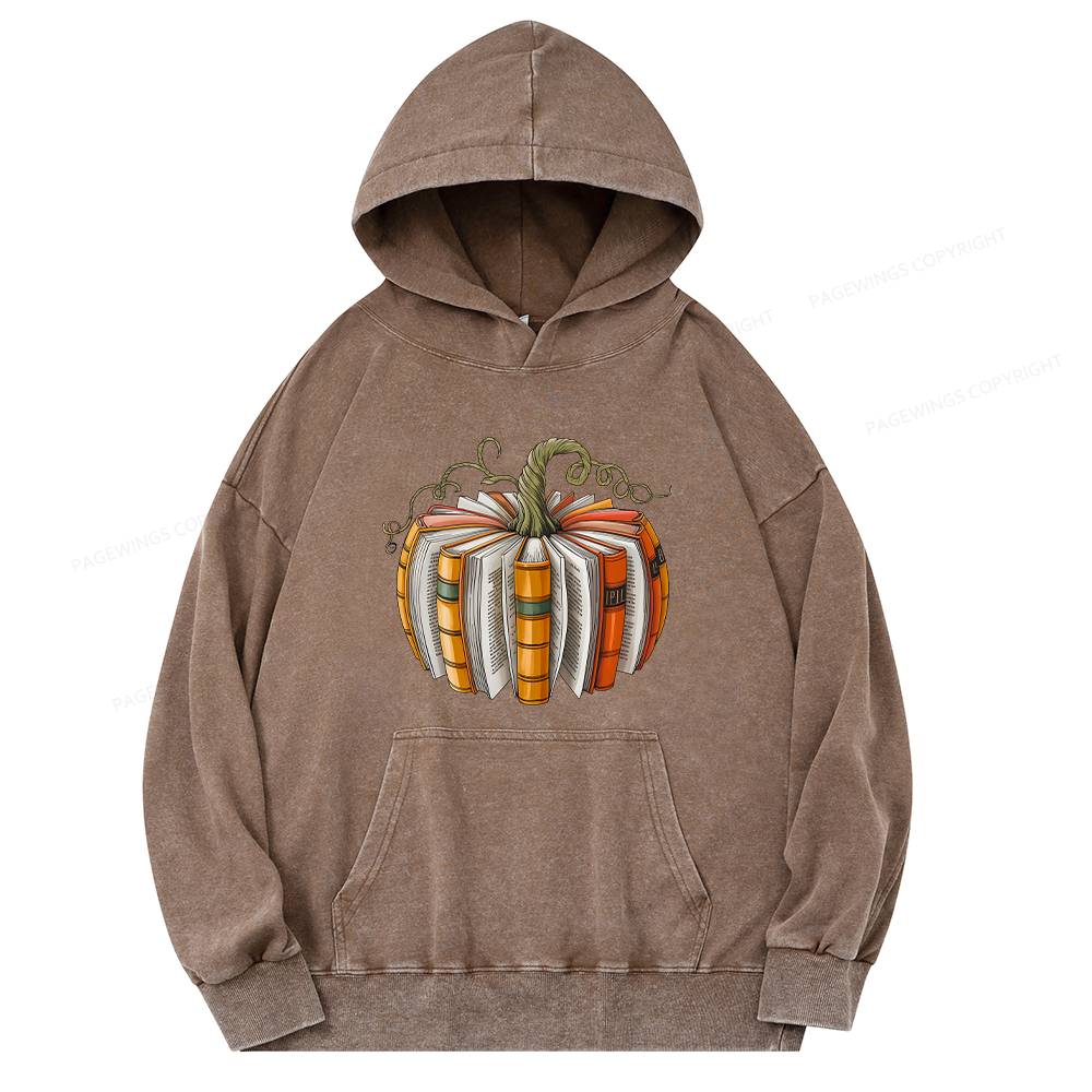 Pagewings Fall Book Pumpkin Unisex Washed Hoodie
