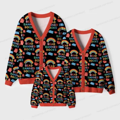 Pagewings Read Banned Books Unisex Ugly Cardigan Sweaters
