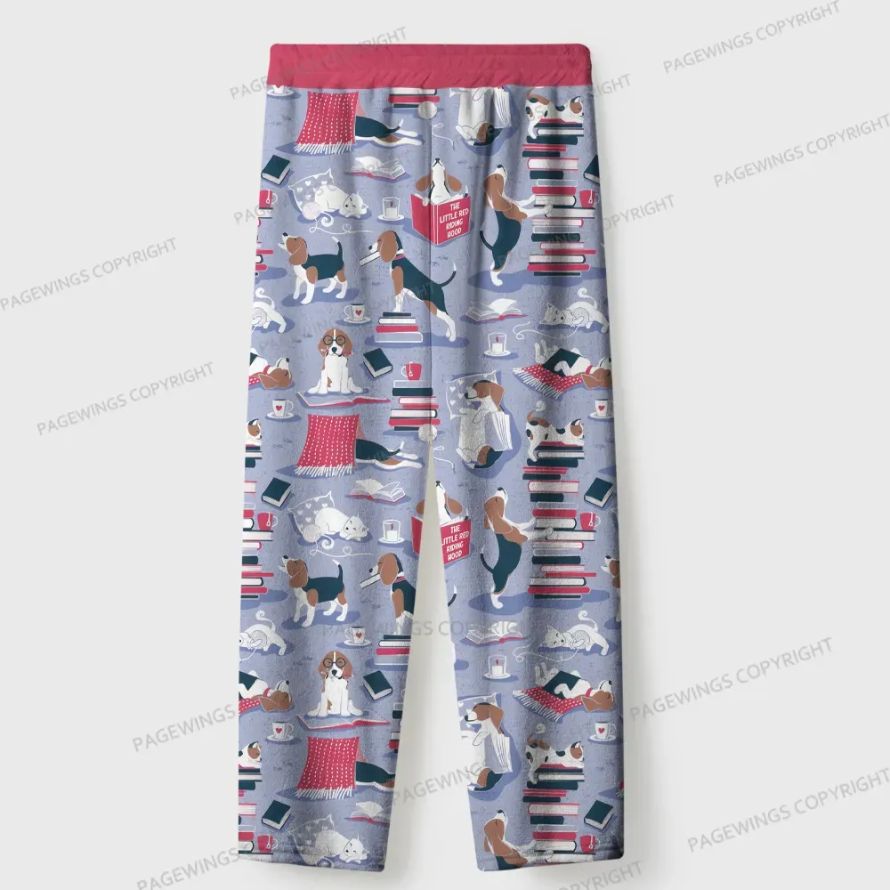 Pagewings Easily Distracted By Dogs And Books Unisex Flannel Pajama Set