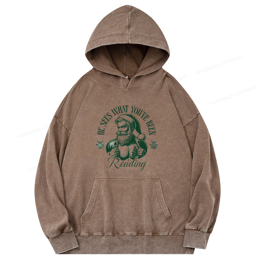 Pagewings He Sees What You've Been Reading Unisex Washed Hoodie