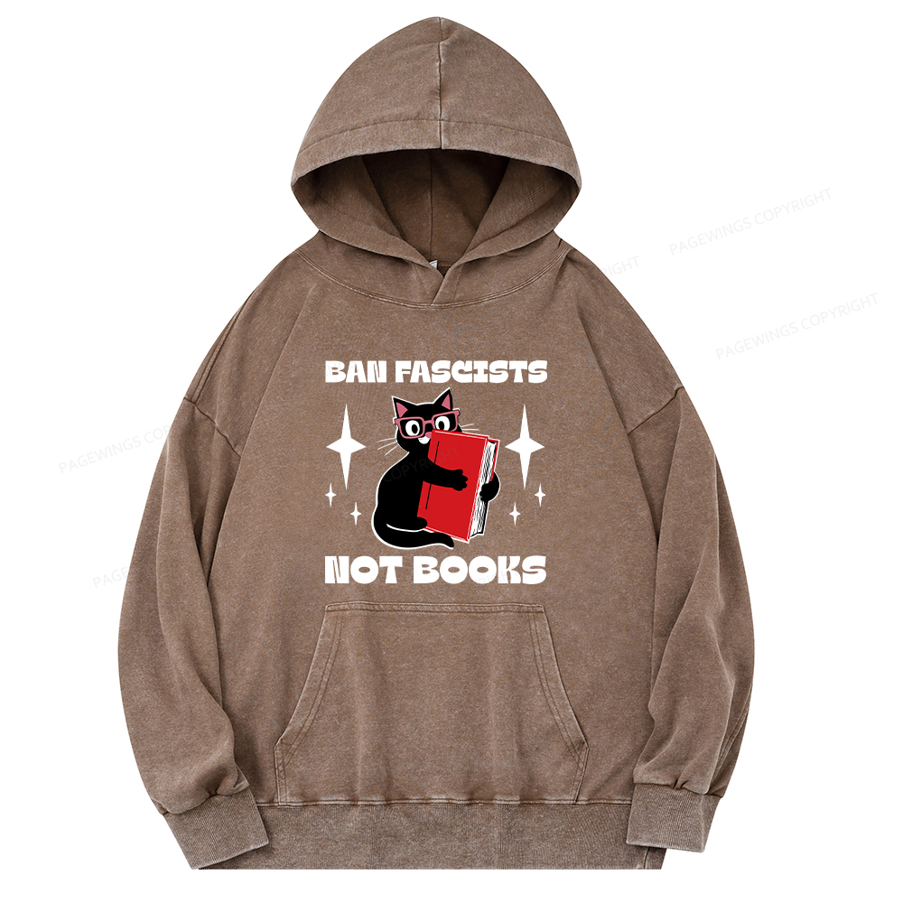 Pagewings Ban Fascists Not Books Unisex Washed Hoodie