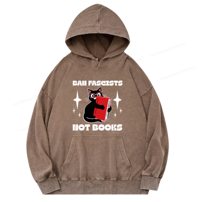 Pagewings Ban Fascists Not Books Unisex Washed Hoodie