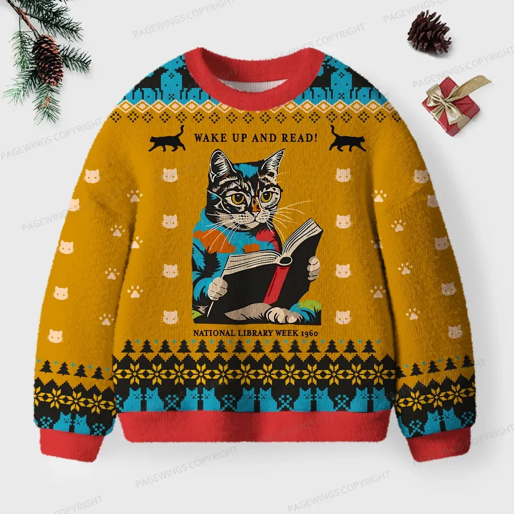 Pagewings Wake Up And Read Unisex Ugly Knit Sweatshirt