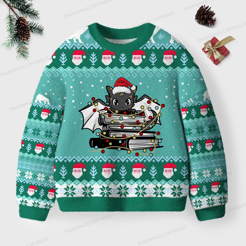 Pagewings Christmas Book Dragon Unisex Ugly Knit Sweatshirt