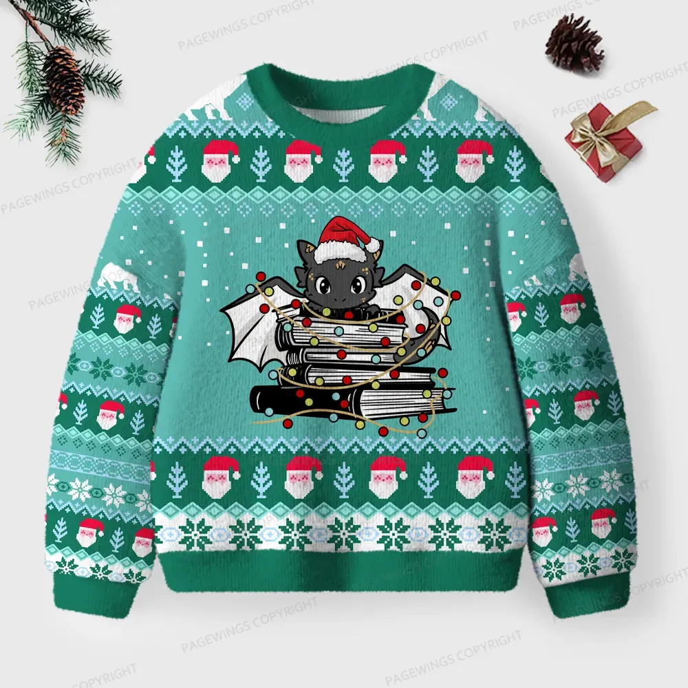 Pagewings Christmas Book Dragon Unisex Ugly Knit Sweatshirt