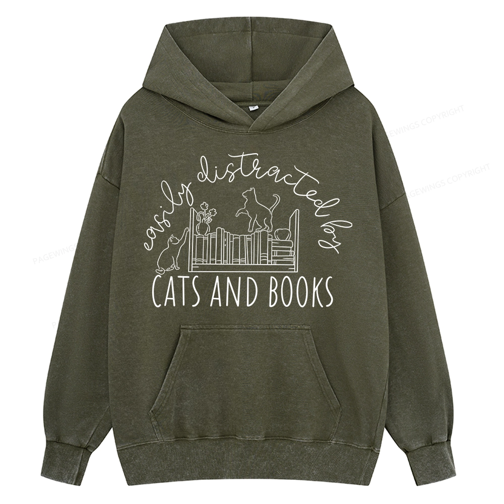Pagewing Cute Cats And Books Unisex Washed Hoodie