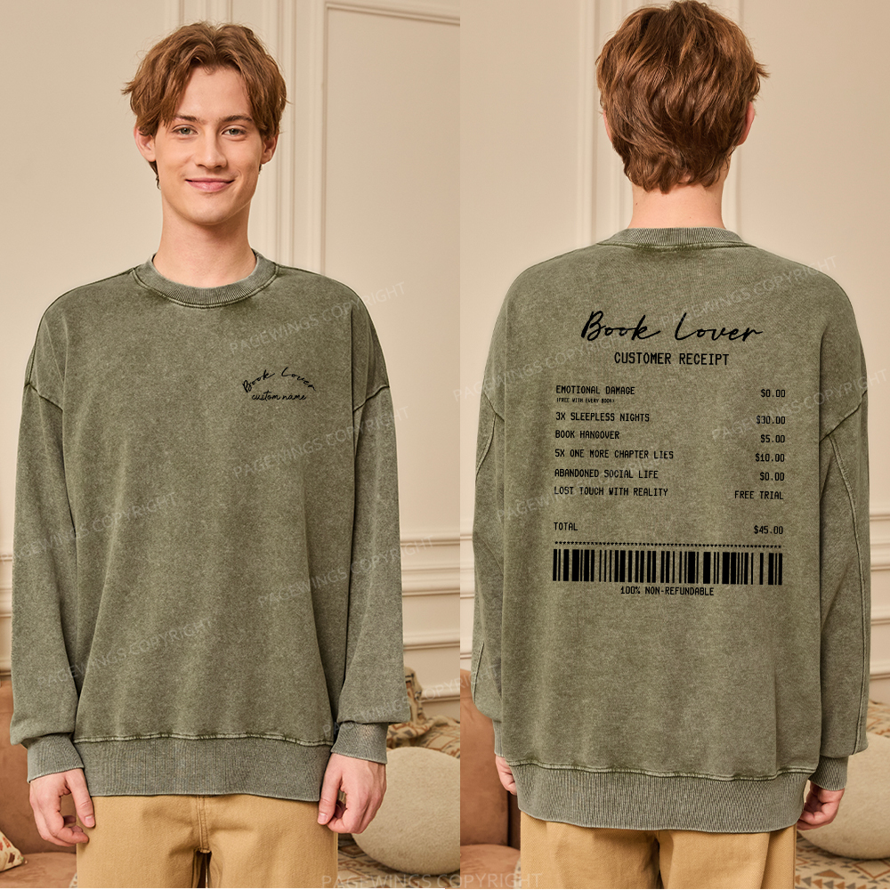 Pagewings Personalized Name Book Lover Unisex Washed Sweatshirt