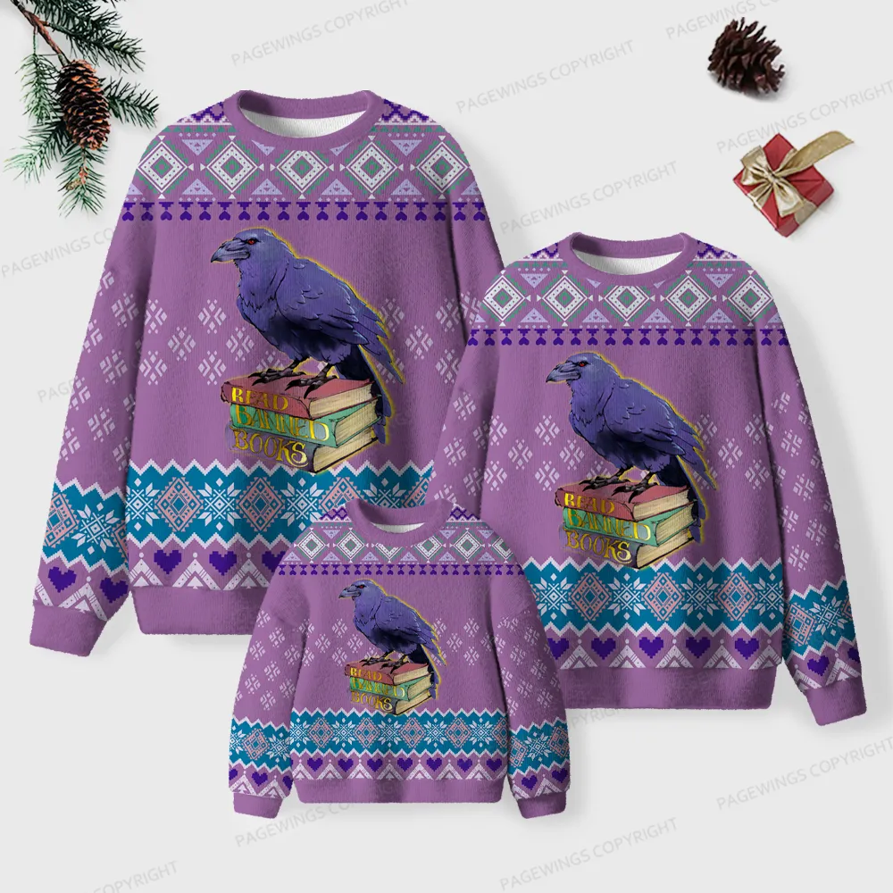 Pagewings Read Banned Books Unisex Ugly Knit Sweatshirt