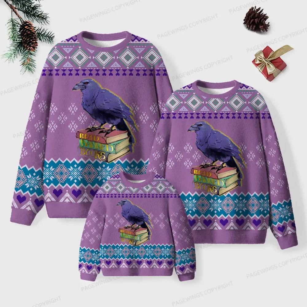 Pagewings Read Banned Books Unisex Ugly Knit Sweatshirt