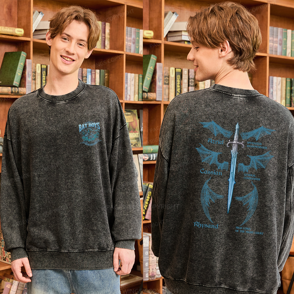 Pagewings Bat Boys Unisex Washed Sweatshirt